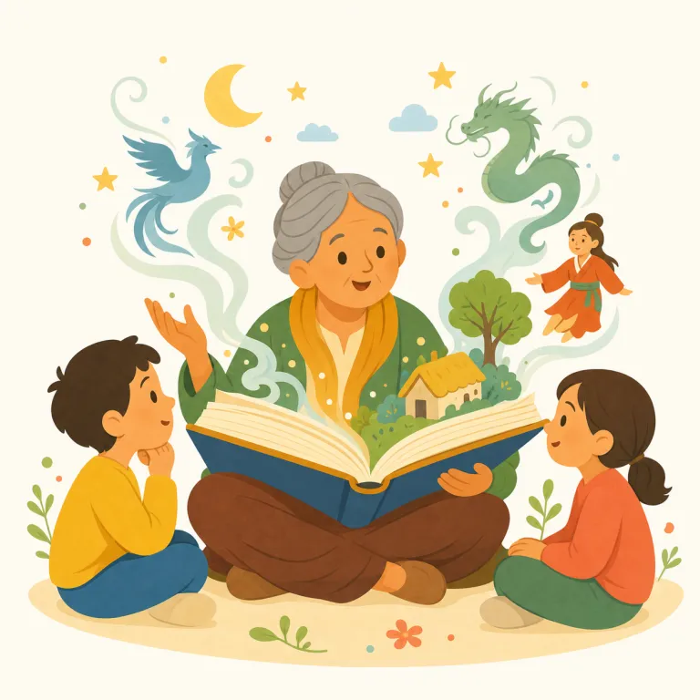 folklore（民間伝承・名詞）の覚え方イラスト — folk は「人々・民衆」、lore は fantasy lore でも見かける「伝承知識」