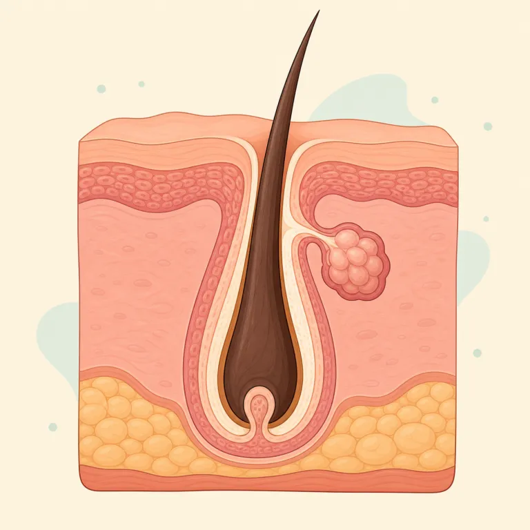 follicle（毛包（毛嚢）・名詞）の覚え方イラスト — まず "hair follicle" をひとかたまりで覚えると定着しやすい語です