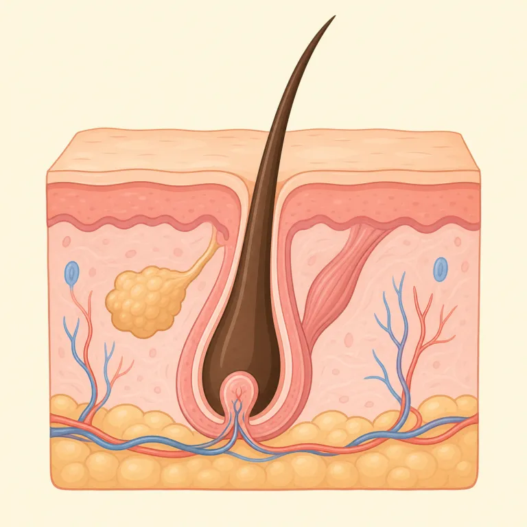 follicular（濾胞性の・形容詞）の覚え方イラスト — follicle（毛包・卵胞などの濾胞）を知っていれば、その形容詞が follicular