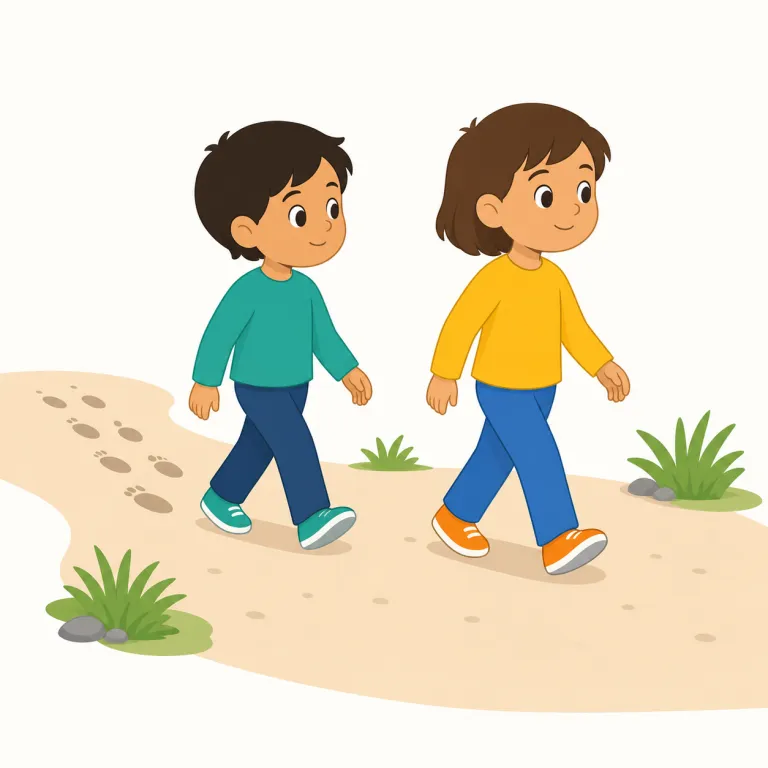 follow（ついていく・動詞）の覚え方イラスト — follow はまず「後についていく」が基本