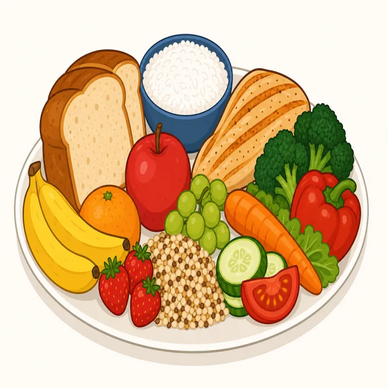 food（食べ物・名詞）の覚え方イラスト — このエントリの food は、食料の供給や備蓄というより、口にして食べられる具体的な「食べ物」全般を指す意味として覚えます