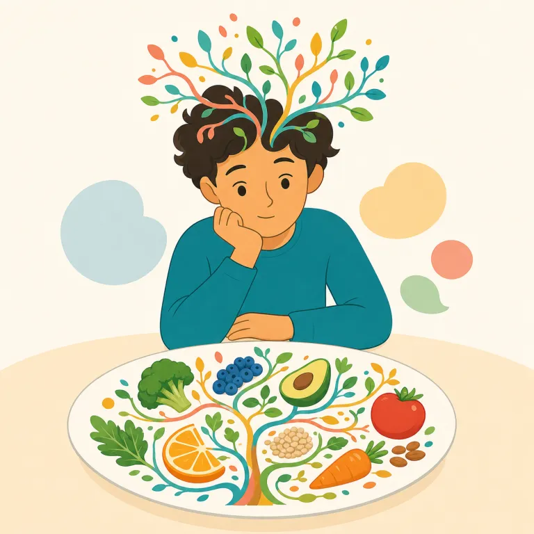 food for thought（考えるべきこと・イディオム）の覚え方イラスト — 直訳は「思考のための食べ物」