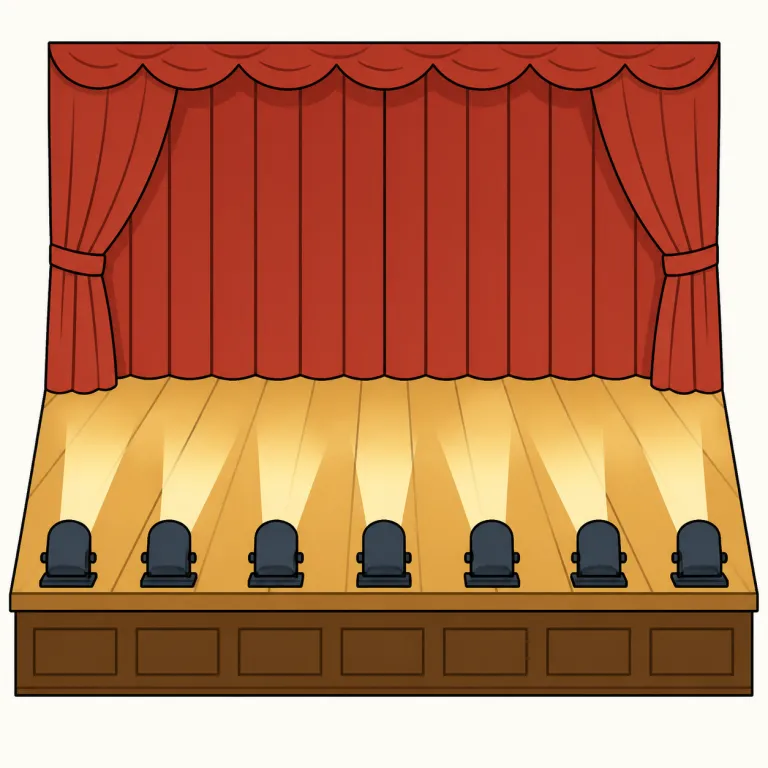 footlights（舞台前面照明・noun）の覚え方イラスト