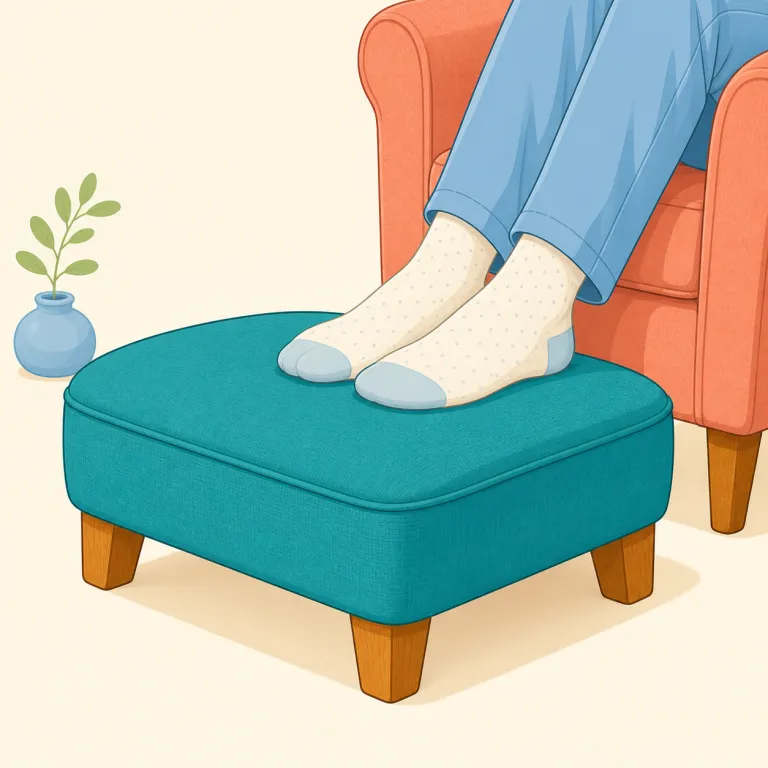 footstool（足台 / 足置き・名詞）の覚え方イラスト — foot + stool の直球な複合語として覚えると残りやすいです