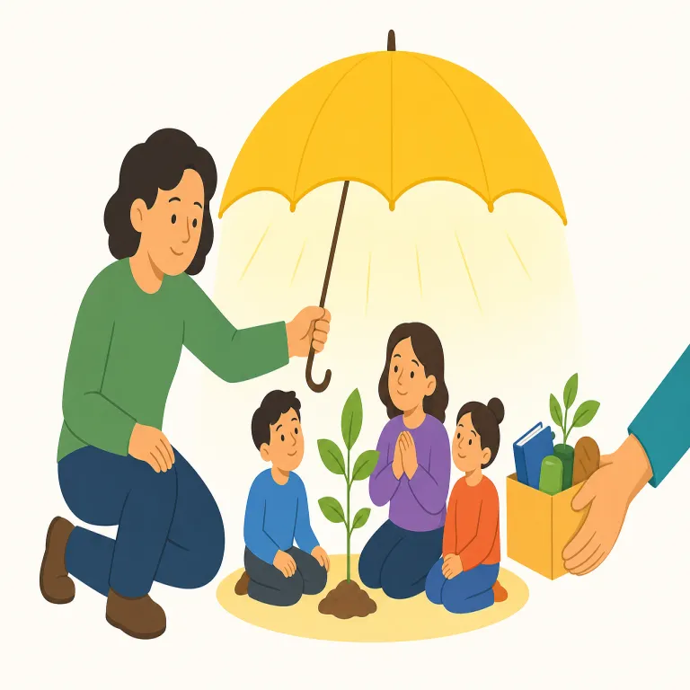 for the benefit of（利益のために・イディオム）の覚え方イラスト — 核は benefit（利益・恩恵）