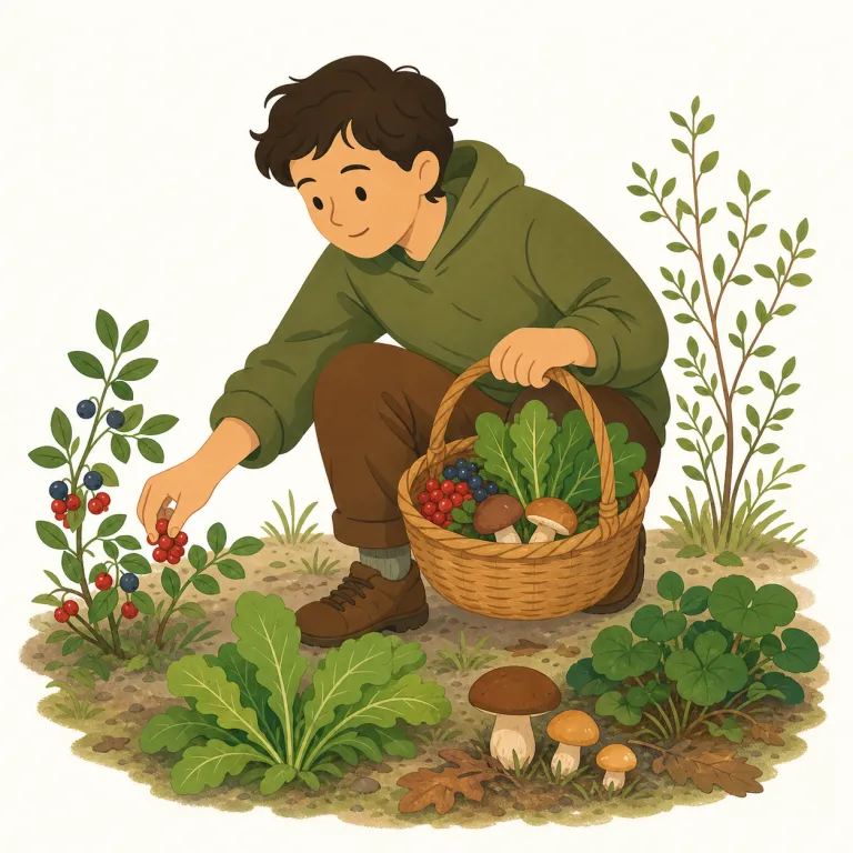 foraging（食べ物探し・名詞）の覚え方イラスト — foraging は forage「食べ物や飼料を探す」からできた -ing 名詞です
