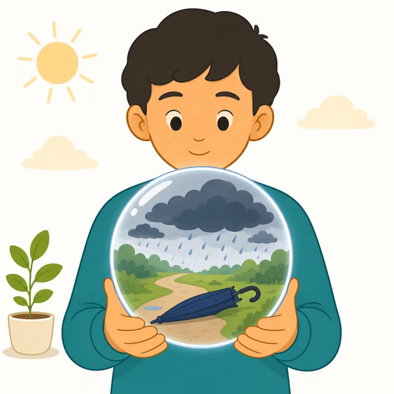 foreseeing（予見する、前もって察知する・動詞）の覚え方イラスト — see が「見る」なら、foreseeing は fore-「前もって」が付いて「先に見えている」と捉えると覚えやすいです