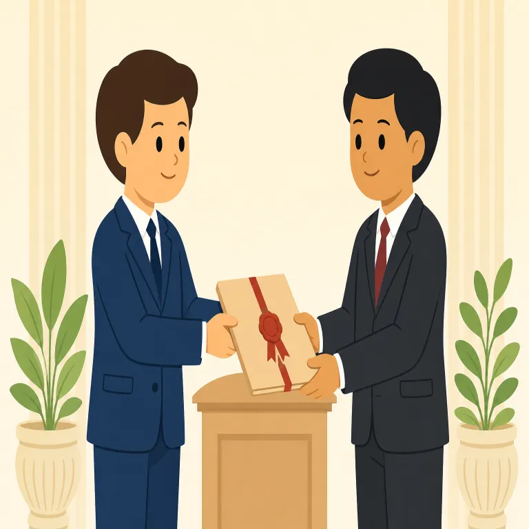formally（正式に・副詞）の覚え方イラスト — formally は formal「きちんとした、公的な」に -ly が付いた副詞として、「正式に、公式な手順で」と覚えます