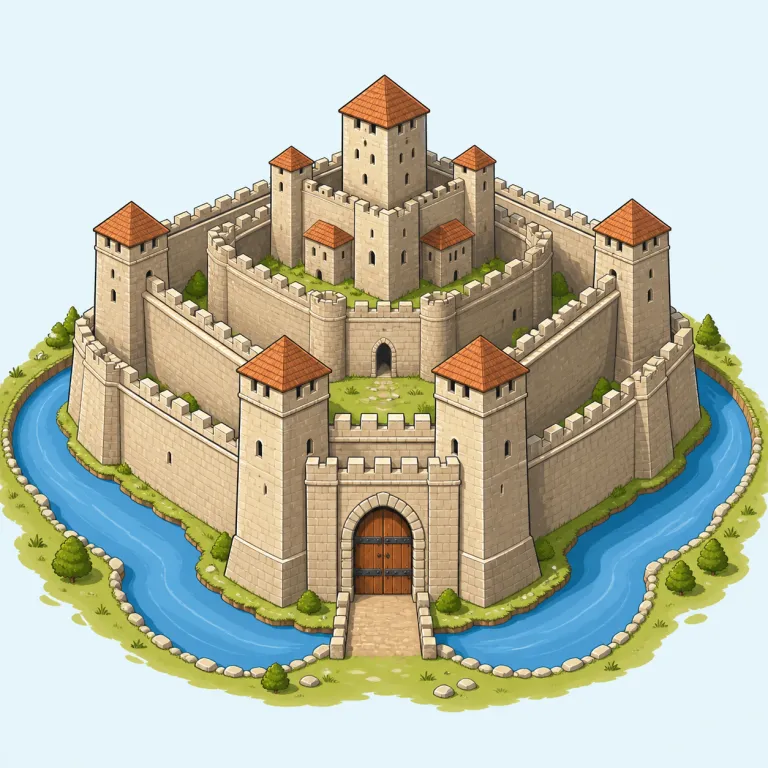 fortification（防備施設、要塞化・名詞）の覚え方イラスト — fortify「守りを固める」を知っていると覚えやすい名詞形です