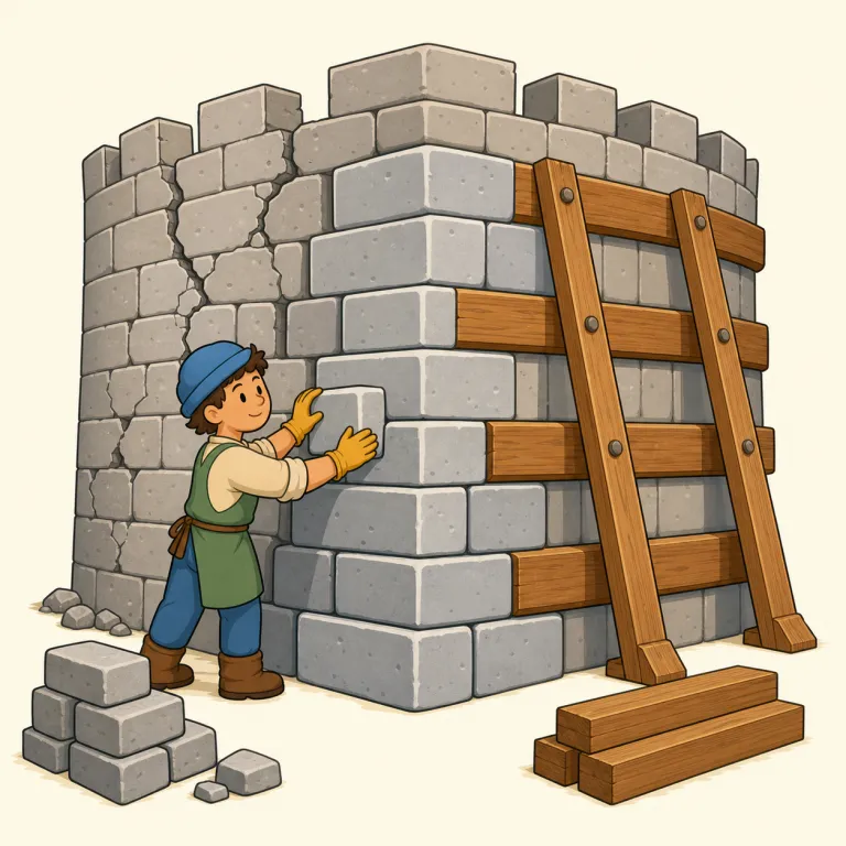 fortify（強化する・動詞）の覚え方イラスト — fortify は strengthen に近いが、単に性能を上げるより「攻撃や困難に備えて守りを固める」感じが強い