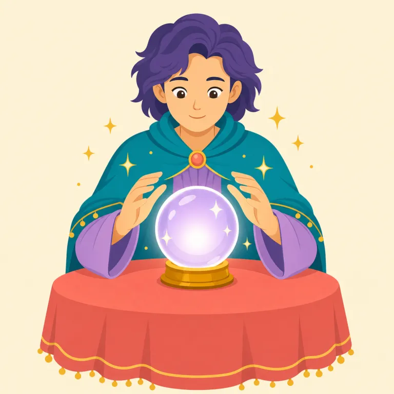 fortune-teller（占い師・名詞）の覚え方イラスト — fortune「運命・将来」＋ teller「告げる人」なので、「未来を告げる人」と覚えます