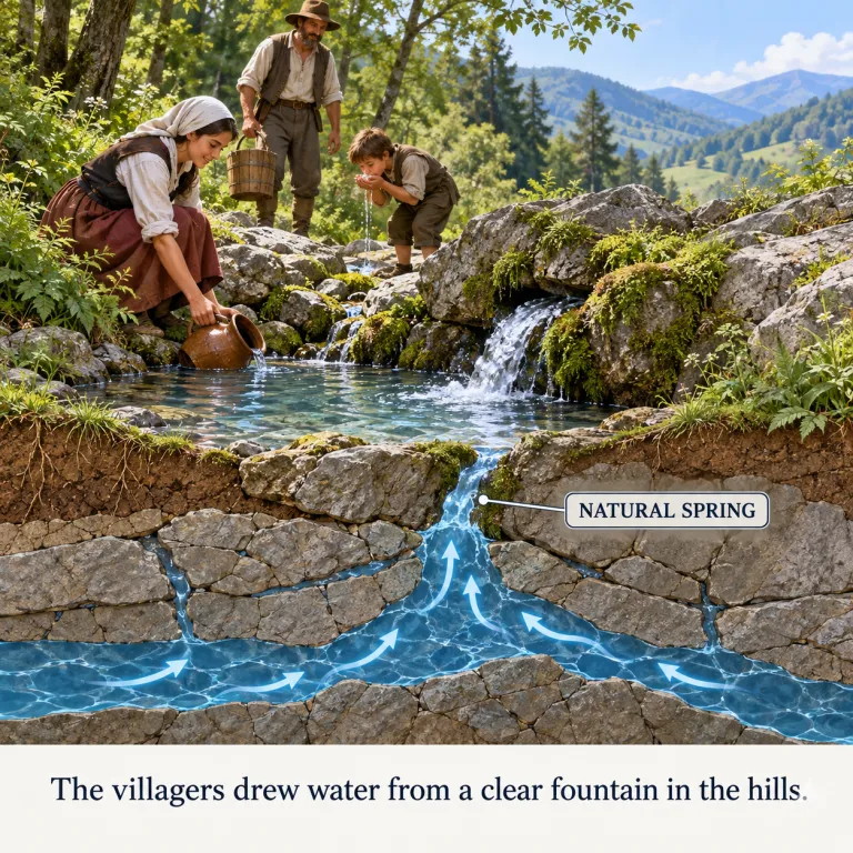 fountain（泉、源泉・noun）の覚え方イラスト