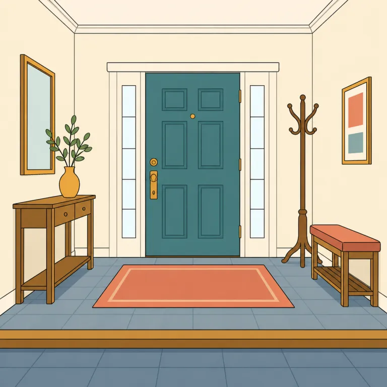 foyer（玄関ホール・noun）の覚え方イラスト