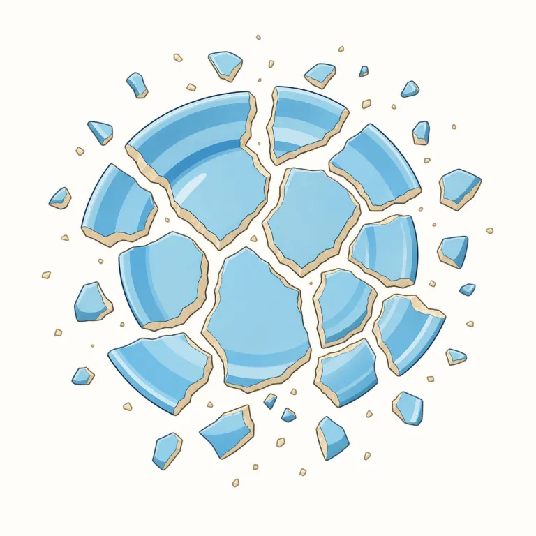 fragmenting（断片化している・動詞）の覚え方イラスト — この用法では fragmenting を「ばらばらになる」という日常的な崩れ方より、まとまったシステムや領域が小単位へ分かれていく進行状態として覚える