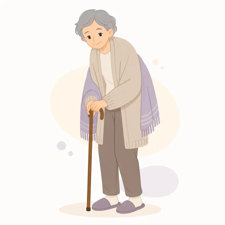 frail（虚弱な・形容詞）の覚え方イラスト — この意味の frail は、人の体や健康が弱く、少しの負担で傷ついたり疲れたりしそうな状態を表します