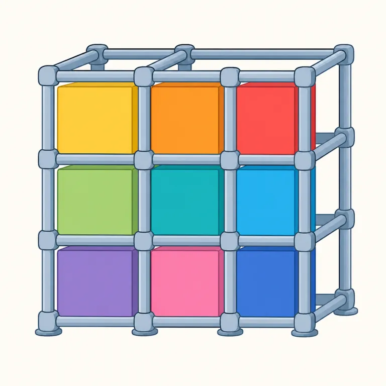 framework（枠組み・名詞）の覚え方イラスト — pack は「物を詰める・まとめる」が中心で、up が付くと物をまとめ上げて作業を終える感覚が加わります
