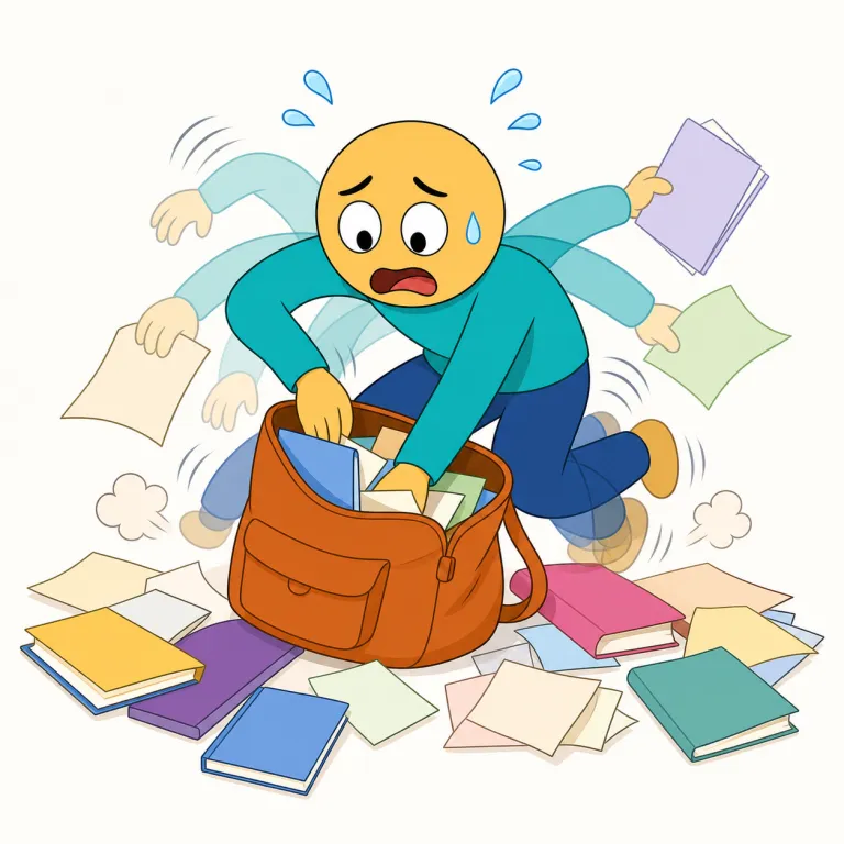 frantically（必死に・副詞）の覚え方イラスト — frantically は frantic に副詞の -ally が付いた形で、「切羽詰まって、何としても達成しようとして」という必死さを表します