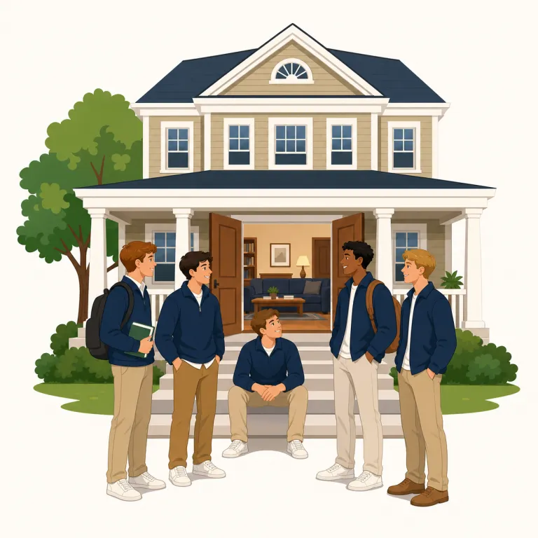 fraternity（男子学生クラブ・名詞）の覚え方イラスト — friendship が個人どうしの「友情」なら、 fraternity はもっと集団的で、仲間全体を包む「兄弟のような連帯感」