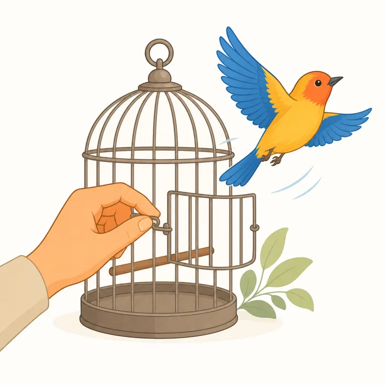 free（解放する・verb）の覚え方イラスト