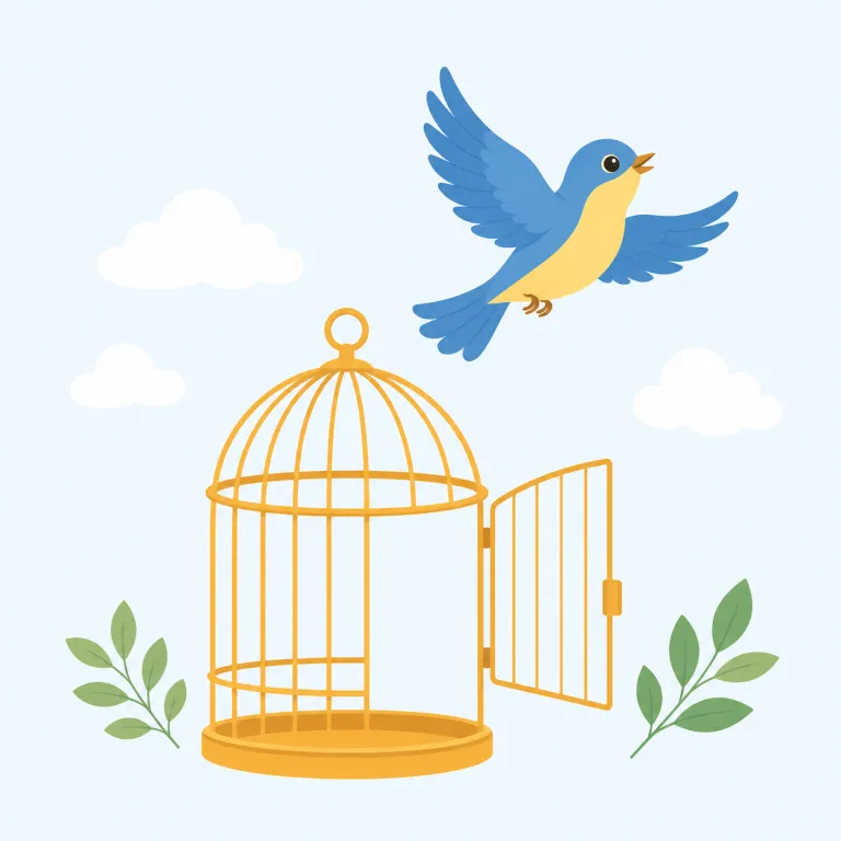 freely（自由に・副詞）の覚え方イラスト — freely の「自由に」は、free「自由な」に -ly が付いた副詞として、動作が制限・束縛・圧力を受けずに行われることを表します