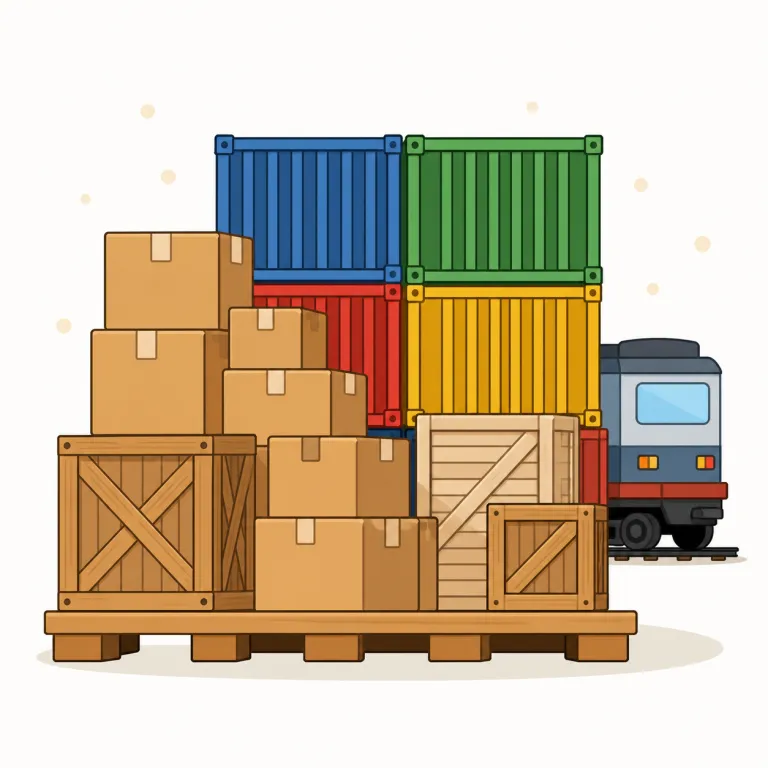 freight（貨物・名詞）の覚え方イラスト — freight は、船・列車・トラック・飛行機などでまとめて運ばれる商品や荷物を指す物流の語です