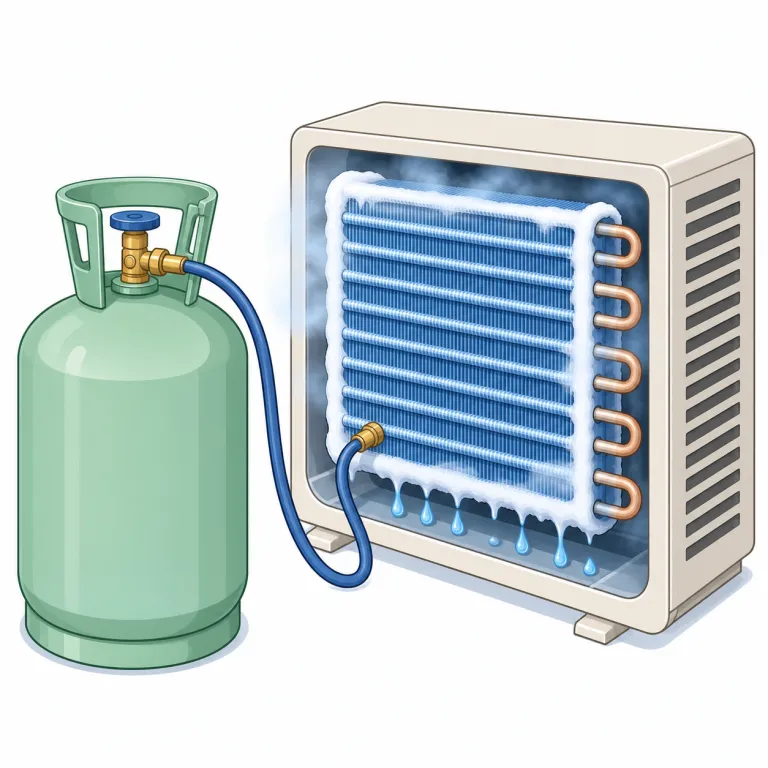 freon（フロン・名詞）の覚え方イラスト — この freon は、単なる「冷媒」という機能名ではなく、冷蔵庫・エアコン・スプレーなどに使われた特定のフロン系化学物質の名前として覚えるとよい語です