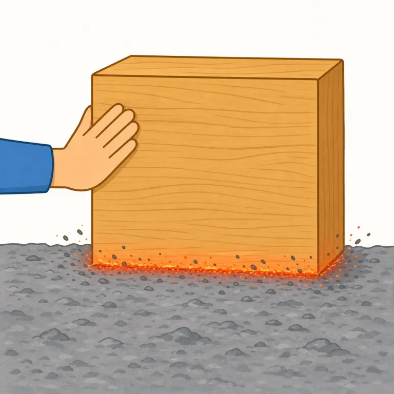 friction（摩擦・名詞）の覚え方イラスト — このエントリの friction は、表面どうしがこすれ合うときに生じる物理的な「摩擦」です