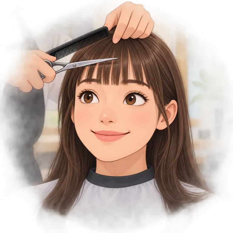 fringe（前髪・noun）の覚え方イラスト