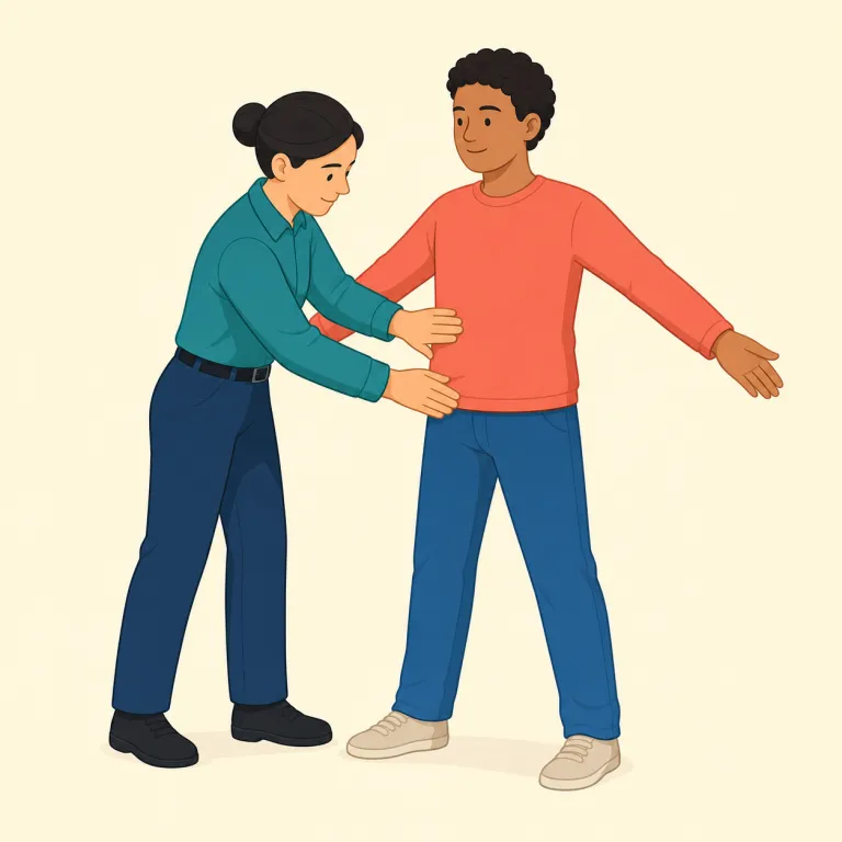 frisking（身体検査をする・動詞）の覚え方イラスト — 「服の上をすばやくチェックする」とイメージしましょう