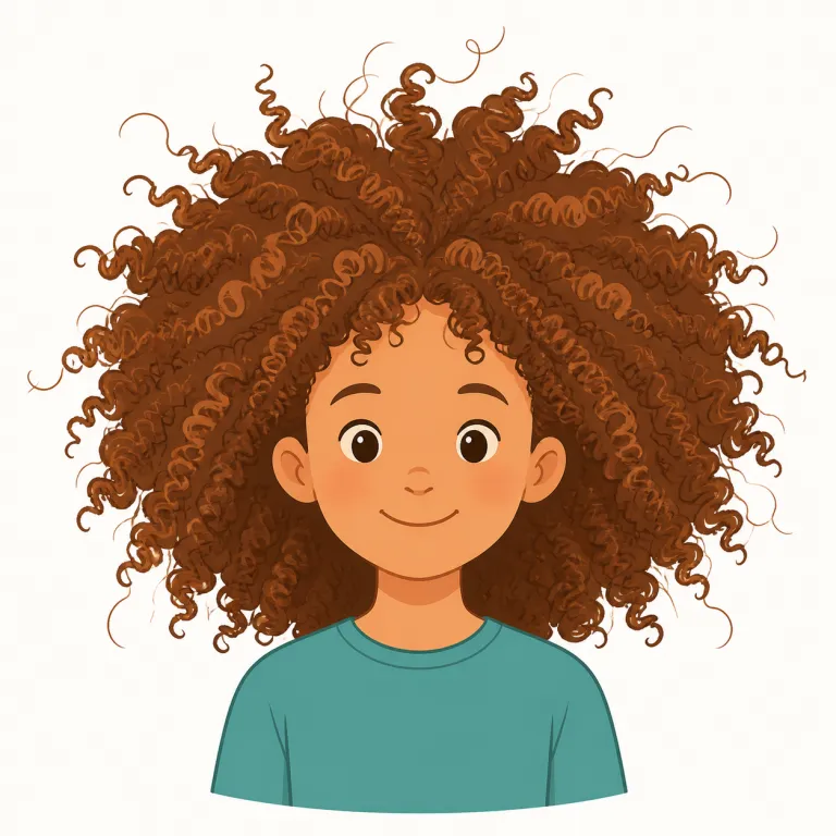 frizzy（縮れた・形容詞）の覚え方イラスト — frizz が「髪がけば立つ・細かく縮れる」、-y が「〜っぽい」なので、frizzy はまず「frizzした状態の髪」とつなげて覚えると定着しやすいです