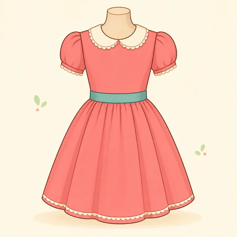 frock（ワンピース、ドレス・名詞）の覚え方イラスト — dress のやや古風・文芸的な言い方として覚えると整理しやすい語です