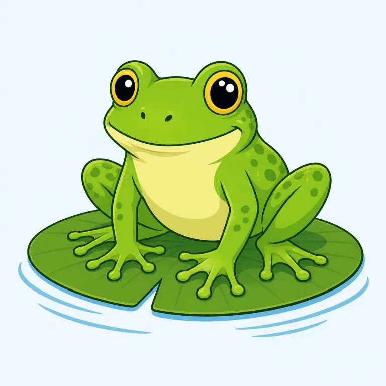 frog（カエル・名詞）の覚え方イラスト — frog はまず jump, pond, wet と結び付けると残りやすい語です