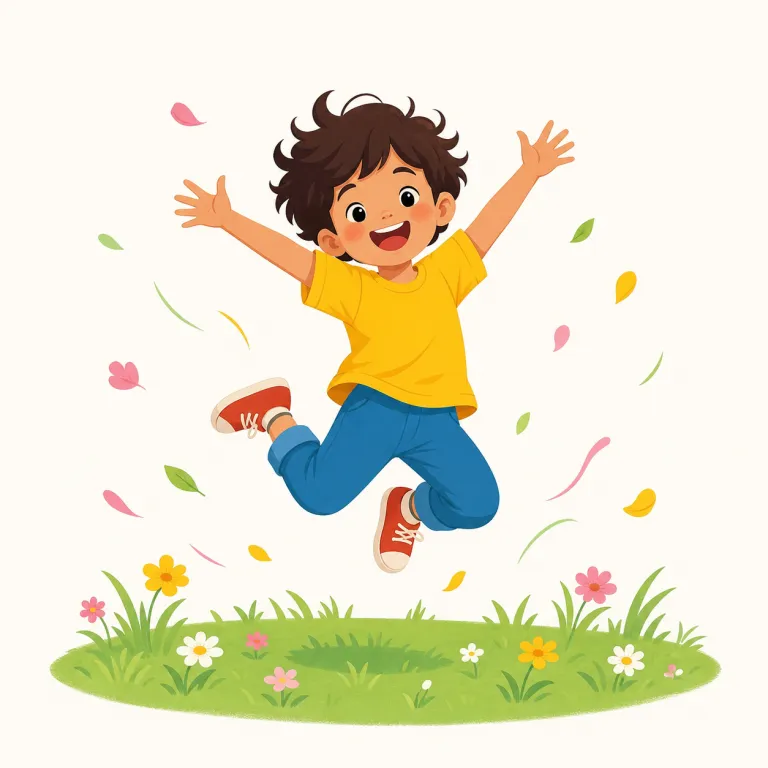 frolic（はしゃぐ・動詞）の覚え方イラスト — play がただ「遊ぶ」なら、frolic はもっと場面が限定され、子どもや子犬が外で走り回ってはしゃぐ感じ