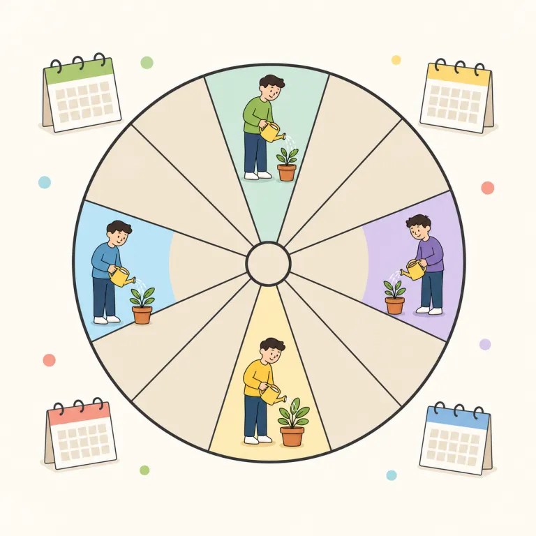 from time to time（時々・イディオム）の覚え方イラスト — 「timeが一区切り過ぎて、また次のtimeへ」という絵で覚えると、毎回ではないが、しばらくしてまた起こる感じがつかめます
