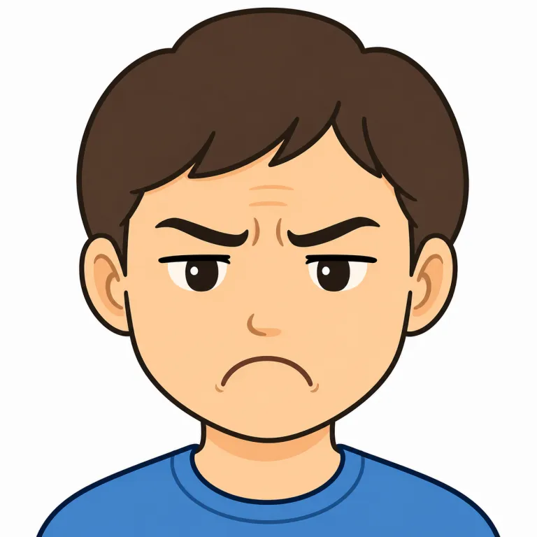 frown（しかめ面・noun）の覚え方イラスト