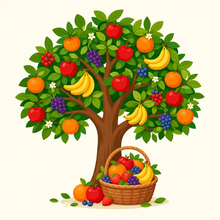 fruit（果物、成果・名詞）の覚え方イラスト — まず基本語の food と並べて覚えると定着しやすいです