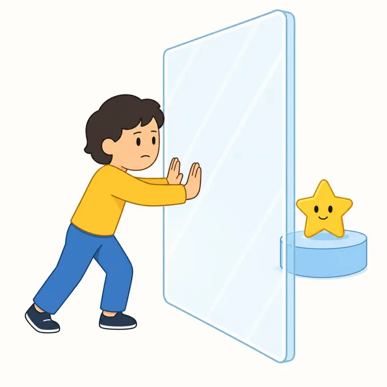 frustrated（不満を感じた・形容詞）の覚え方イラスト — frustrated は frustrate「思い通りに進めなくする」から来た形容詞で、-ed が人の感じている状態を表します