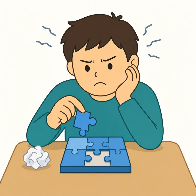 frustration（いらだち、もどかしさ・名詞）の覚え方イラスト — ここでの frustration は、欲求が満たされない状態そのものよりも、物事が進まず心がざわつく「いらだち、もどかしさ」に注目する用法