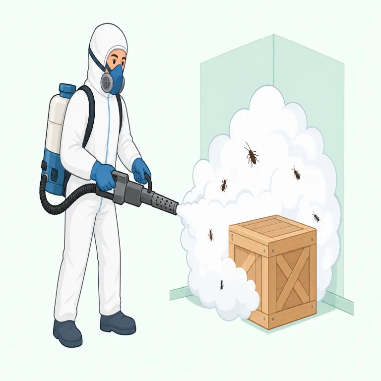 fumigate（燻蒸する・動詞）の覚え方イラスト — まず fume「煙・ガスっぽいもの」を足場にすると覚えやすいです