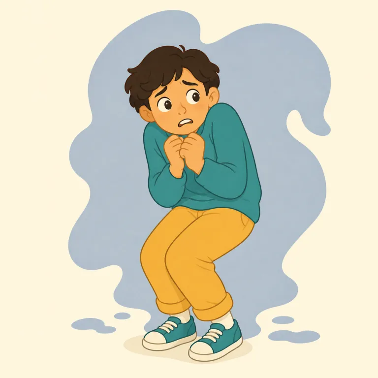 funk（おびえ・名詞）の覚え方イラスト — この語義では be in a funk や fall into a funk の形で、恐怖に沈んだ状態を表す