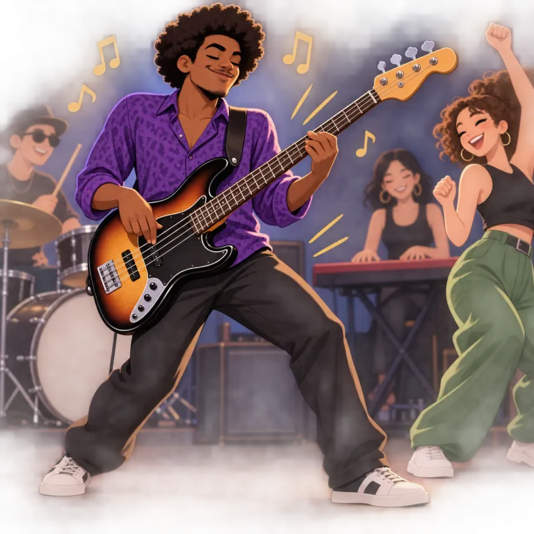 funky（ノリのよい・adjective）の覚え方イラスト