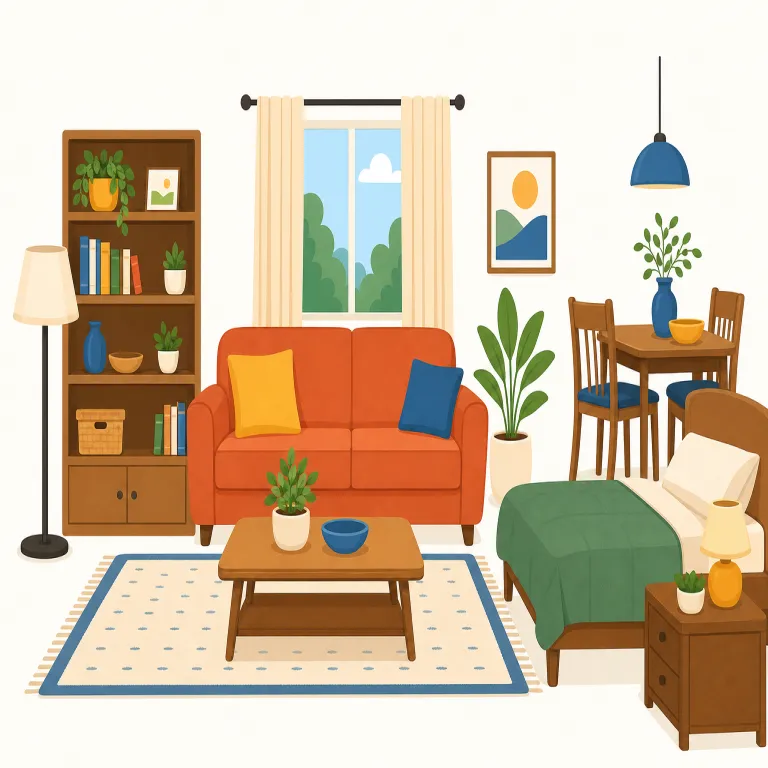 furnished（家具付きの、備え付けの・形容詞）の覚え方イラスト — furniture（家具）が入っている状態を表す形だと考えると覚えやすいです
