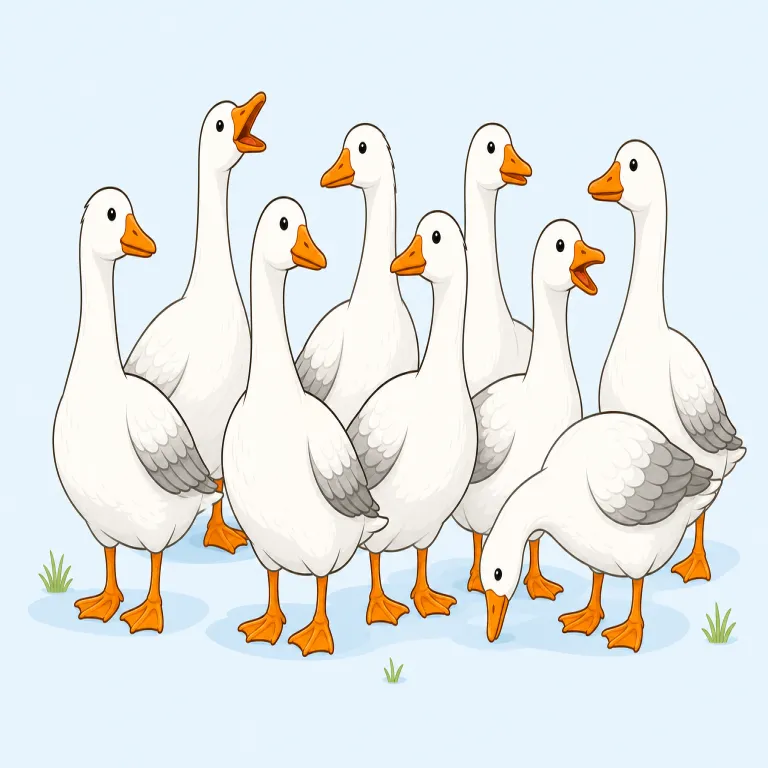 gaggle（ガチョウの群れ・名詞）の覚え方イラスト — group では広すぎるので、gaggle はまず "a gaggle of geese" という固まりで覚えるのが近道です