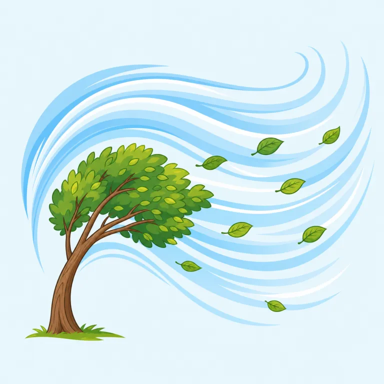 gale（強風・名詞）の覚え方イラスト — gale は単独で覚えるより、まず breeze（そよ風）→ wind（ふつうの風）→ gale（暴風級の強風）と強さの段階で入れると定着しやすい語です