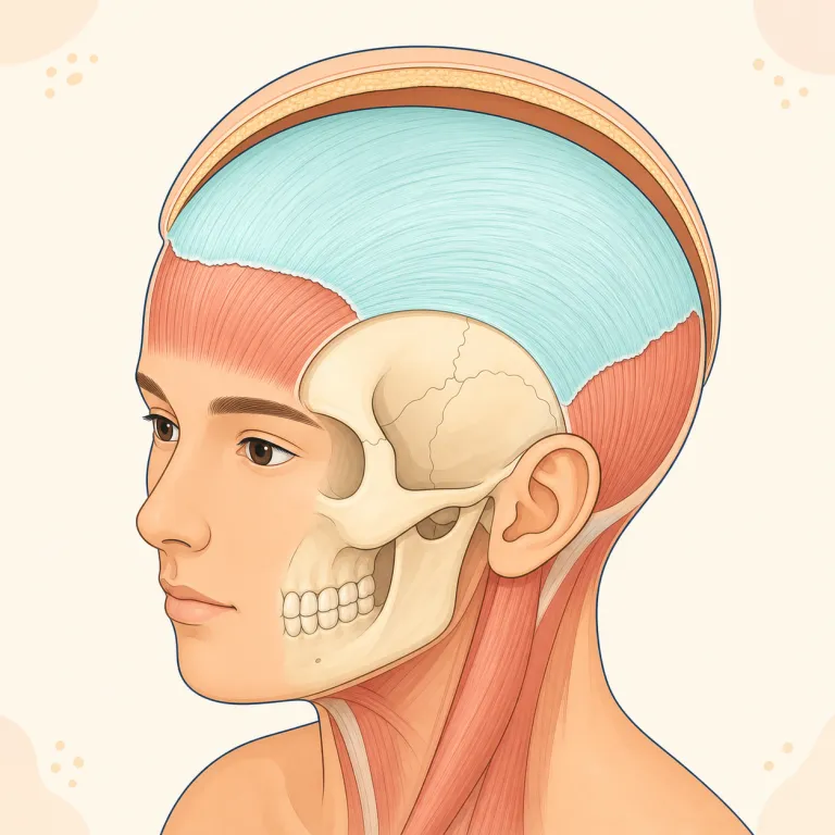 galea（帽状腱膜・名詞）の覚え方イラスト — 解剖で出たら、まず scalp（頭皮）と skull（頭蓋）の間にある“cap のように頭頂を広くおおうシート”を思い浮かべると定着しやすい語です