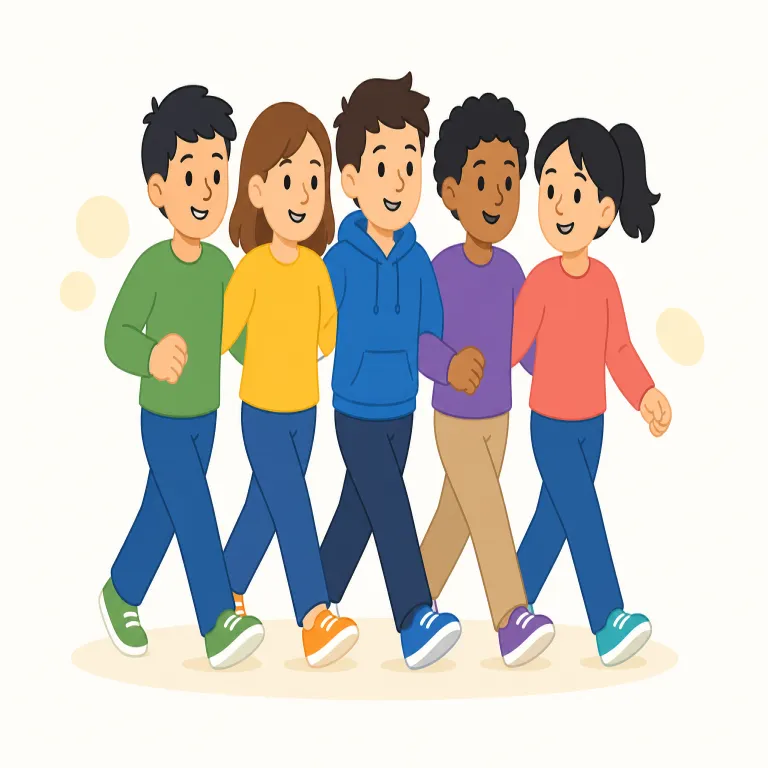 ganging（集団で動く・動詞）の覚え方イラスト — この用法の ganging は、単に「集団になる」という基本義ではなく、複数の人や組織がまとまって動き、相手に圧力をかけたり有利に交渉したりする場面で覚えます