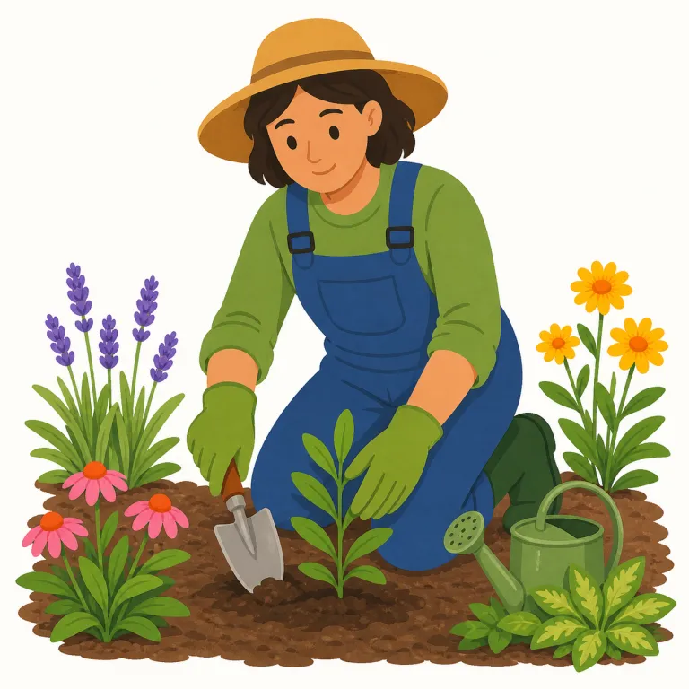gardener（庭師・名詞）の覚え方イラスト — gardener は garden「庭」+ -er「〜する人」で、庭や植物の手入れをする人を表します