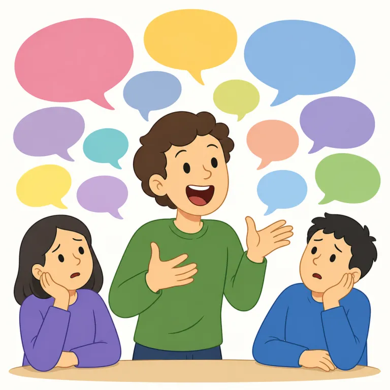 garrulous（饒舌な・形容詞）の覚え方イラスト — -ous は形容詞語尾なので、まず「そういう性質のある語」だと押さえる