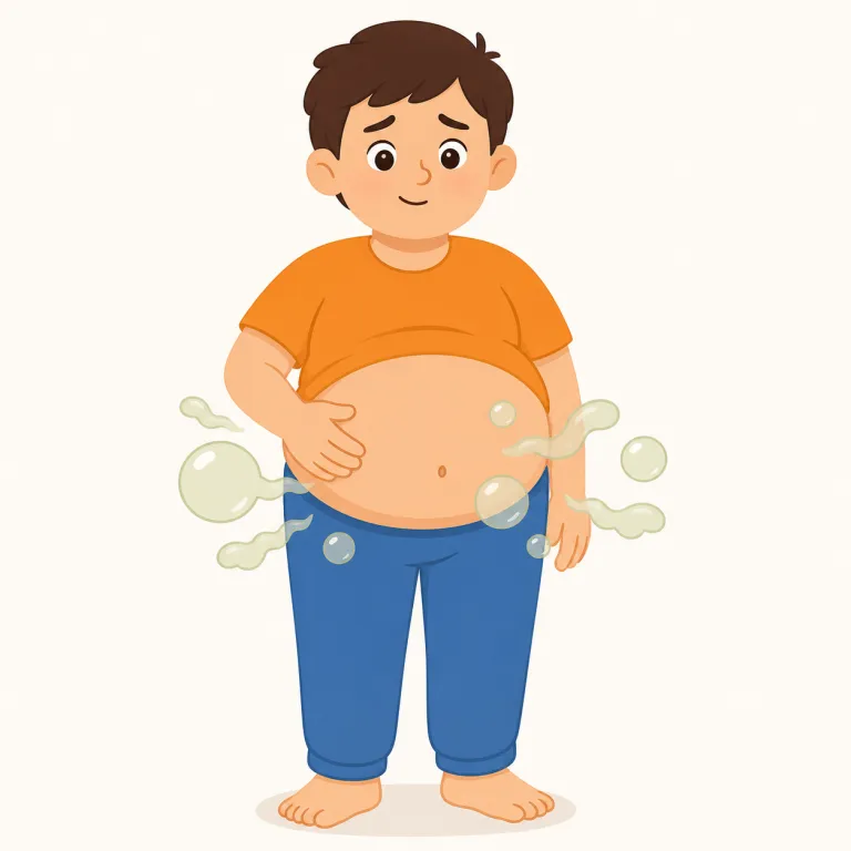 gassy（ガスの多い、お腹が張った・形容詞）の覚え方イラスト — gas + -y で「ガスっぽい」とそのまま取ると覚えやすい