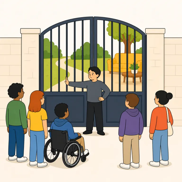 gatekeeping（ゲートキーピング（排他的な参入制限）・名詞）の覚え方イラスト — まず gate と keep が見えれば、「門の前で通す人を選ぶ」場面を思い浮かべる